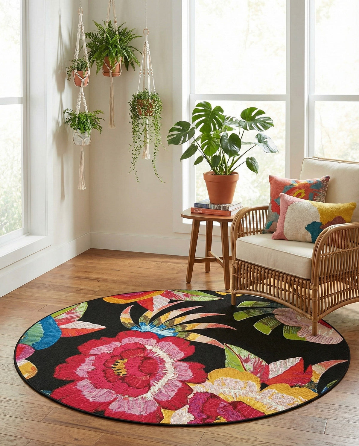 Seaside Blooms Collection Area Rug -  Versailles Round Multi  lifestyle 103