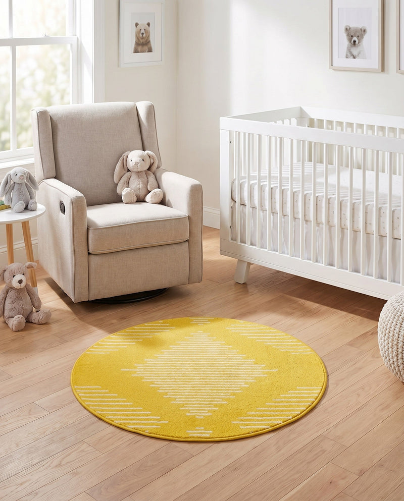 Seychelles Stripes Collection Area Rug - Mahe (Yellow) Round Yellow  lifestyle 47