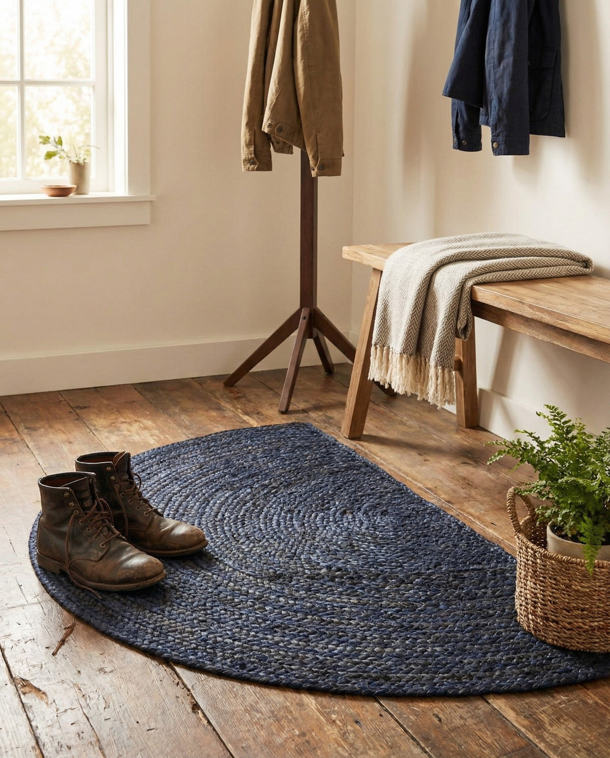 Woven Seaside Jute Collection Area Rug - Savannah (Navy Blue) Hearth Navy Blue  lifestyle 94