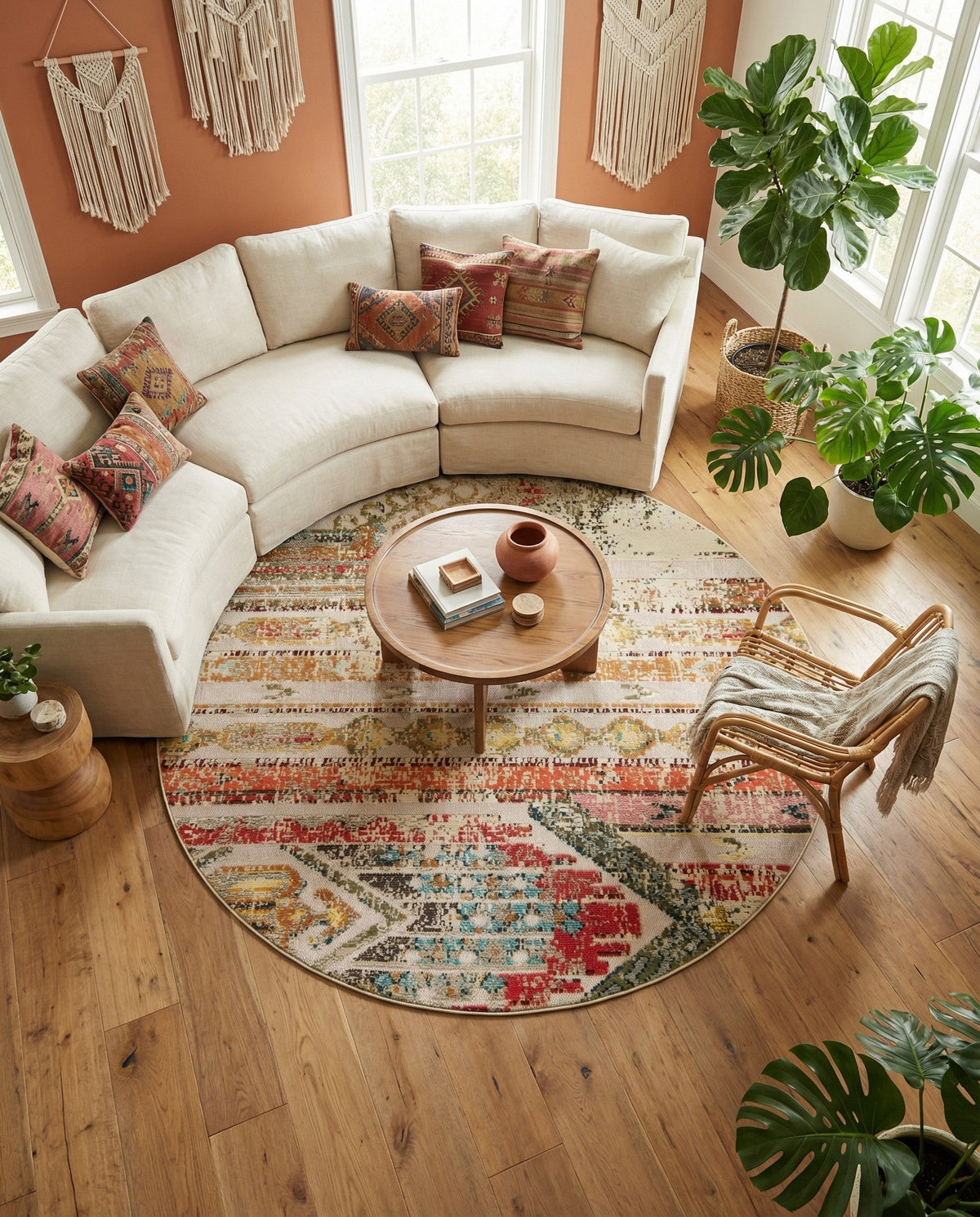 Outdoor Marrakesh Collection Area Rug -  Agadir Round Multi Beige  lifestyle 132
