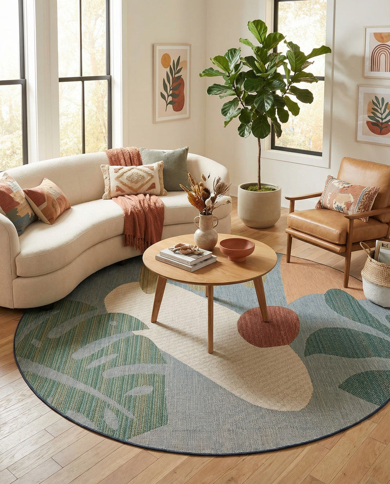 Coastal Terrace Collection Area Rug -  Boardwalk Round Blue  lifestyle 42