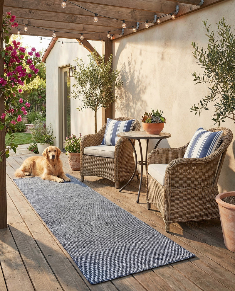 Jill Zarin Sedona Oasis Outdoor Collection Area Rug - Coconino (Navy Sky) Runner Navy Sky  lifestyle 49