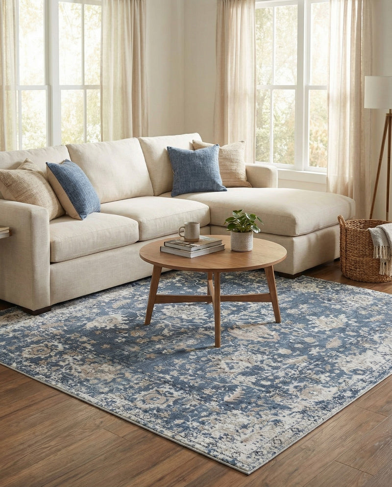 Cascade Range Collection Area Rug -  Shasta (Blue) Square Blue  lifestyle 58