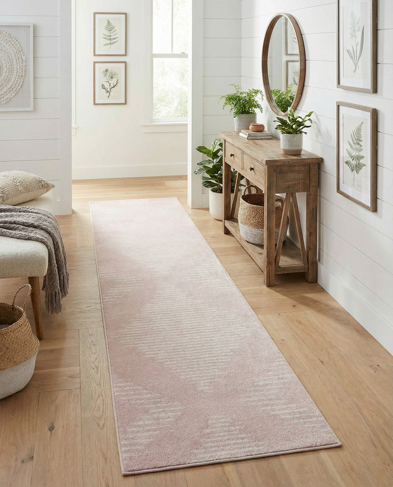 Seychelles Stripes Collection Area Rug - Mahe (Pink) Runner Pink  lifestyle 59