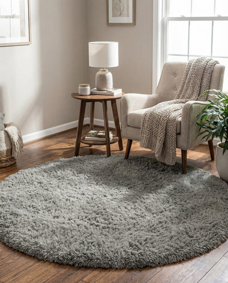 Eternal Plush Oasis Collection Area Rug -  Tranquility (Ash) Round Ash  lifestyle 30