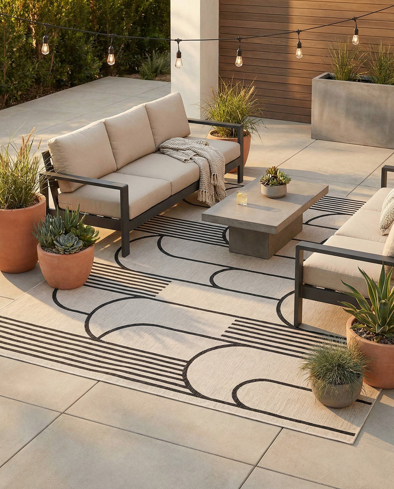 Urban Terrace Collection Area Rug -  Greenwich Rectangle White and Black  lifestyle 33