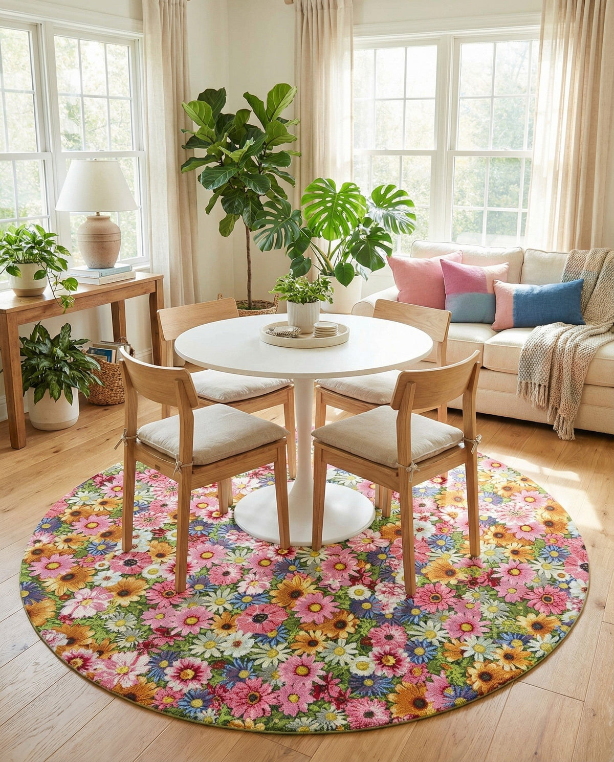 Seaside Blooms Collection Area Rug -  Marseilles Round Multi  lifestyle 39