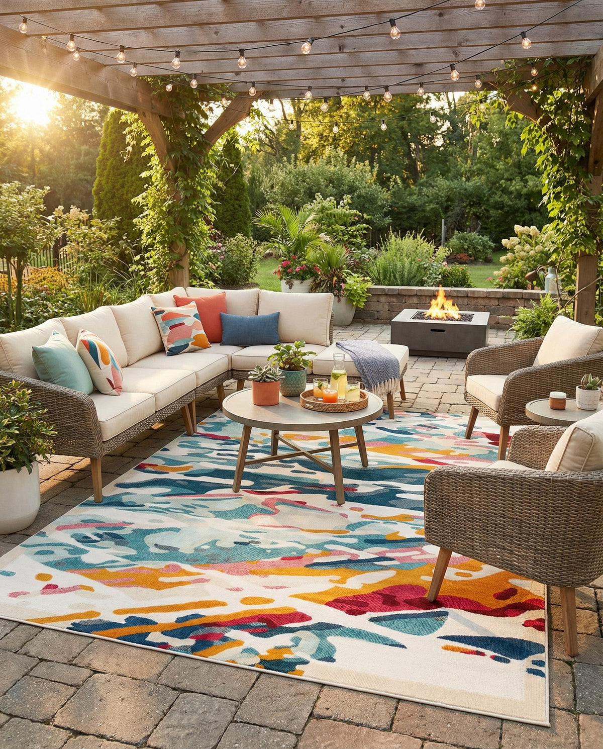Outdoor Marrakesh Collection Area Rug -  Meknes Rectangle Multi  lifestyle 27