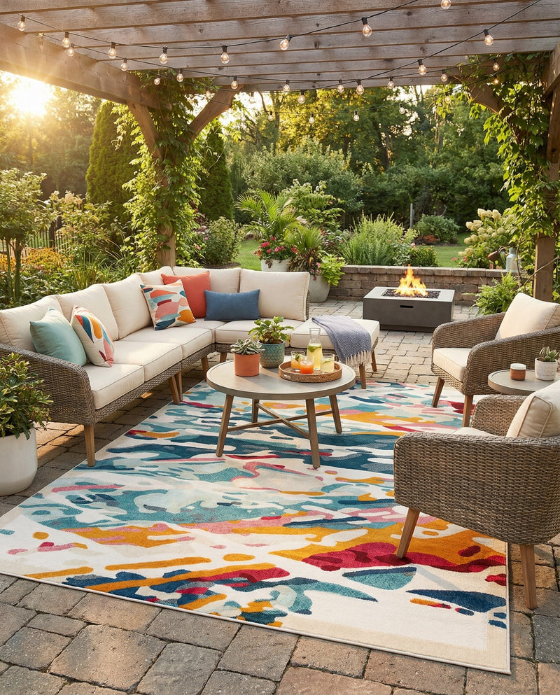 Outdoor Marrakesh Collection Area Rug -  Meknes Rectangle Multi  lifestyle 27