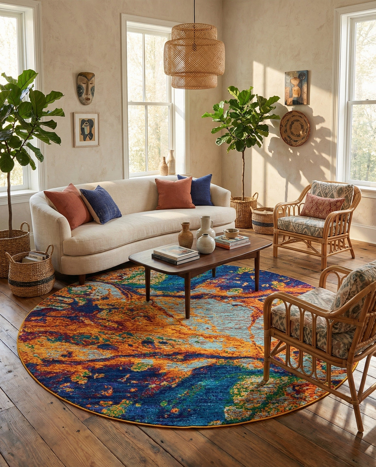 Caribbean Cove Collection Area Rug -  Bequia Round Multi  lifestyle 82