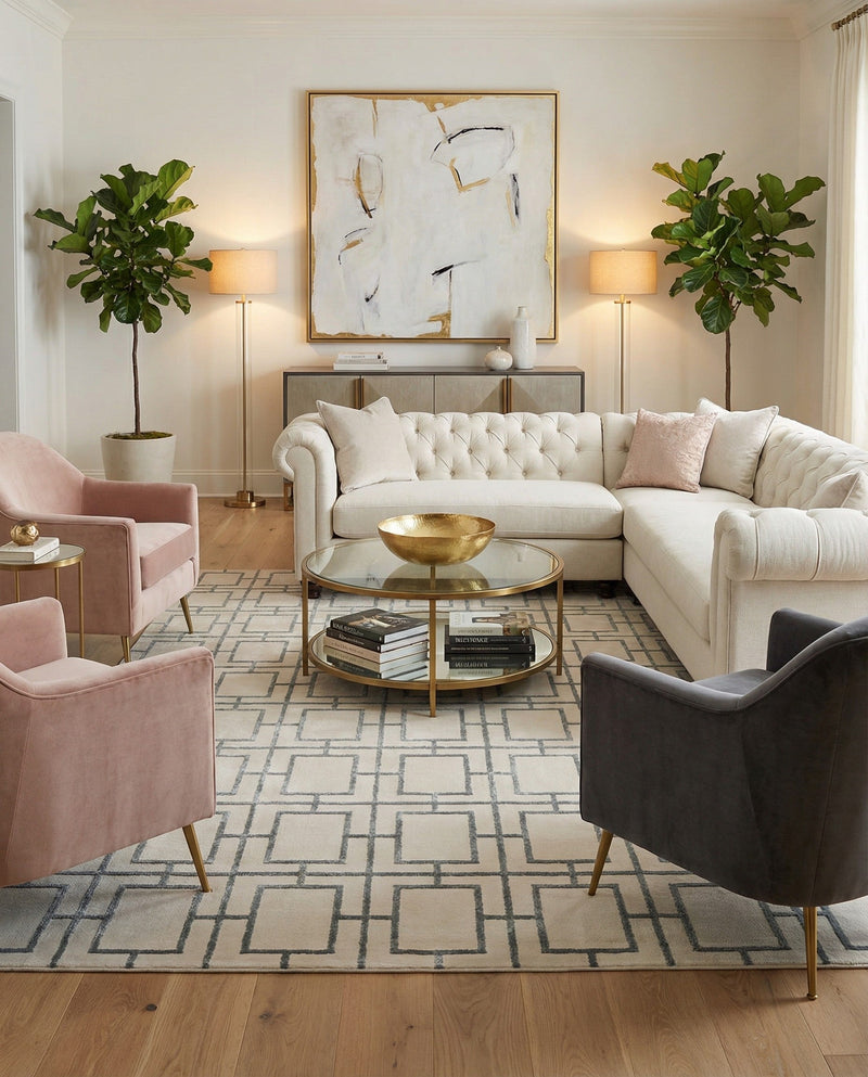 Hollywood Luxe Collection Area Rug -  Beverly (White Silver) Rectangle White Silver  lifestyle 14