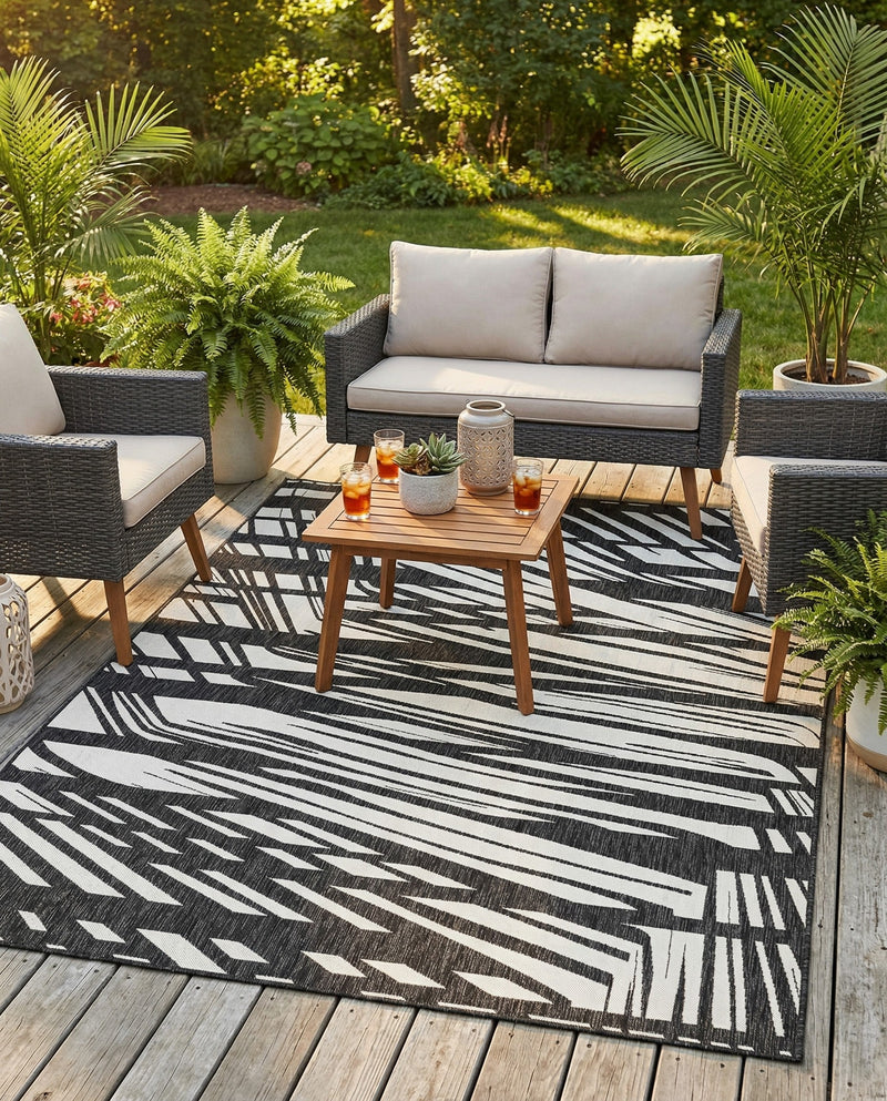Urban Terrace Collection Area Rug -  Queens Rectangle Black and White  lifestyle 5