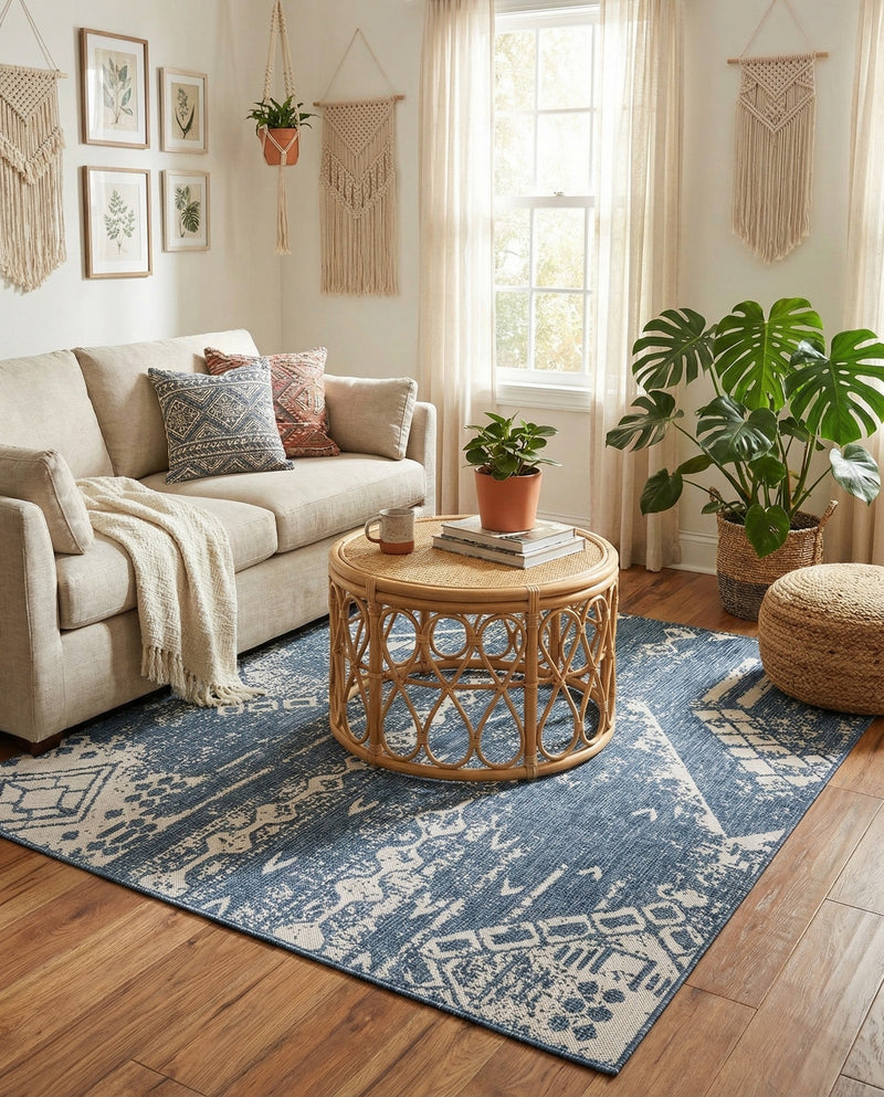 Desert Nomad Terrace Collection Area Rug - Sahara (Blue) Square Blue  lifestyle 18
