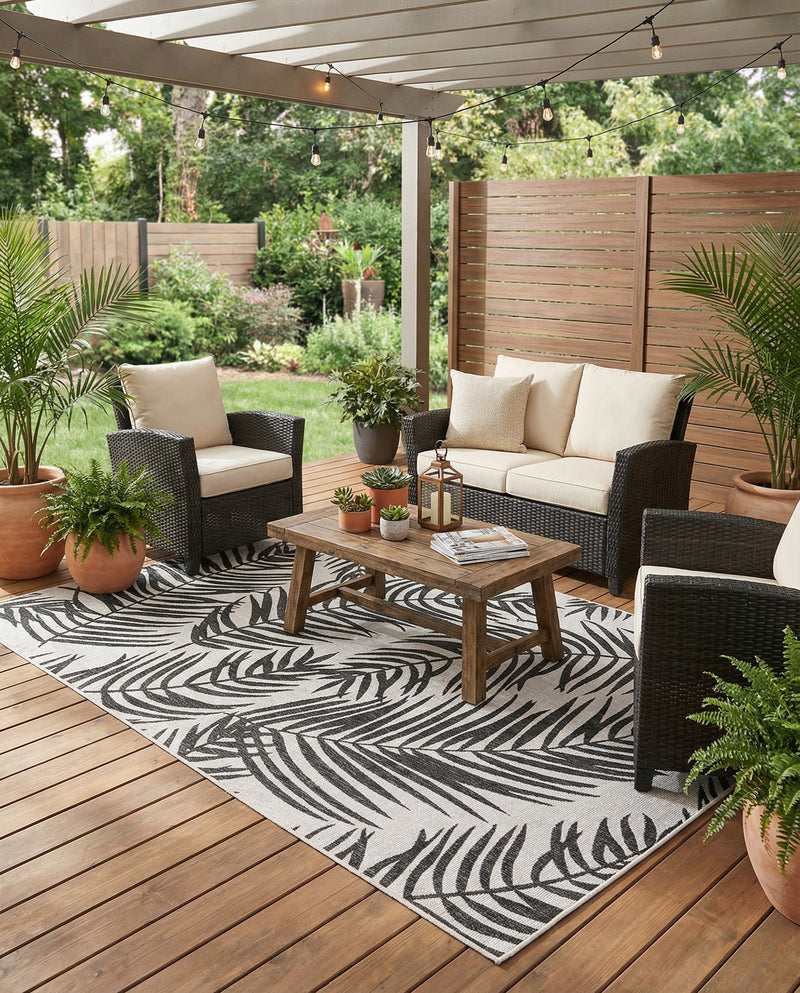 Seaside Blooms Collection Area Rug - Verdure (Charcoal Ivory) Rectangle Charcoal Ivory  lifestyle 4