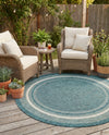 Terrace Fringe Collection Area Rug - Veranda (Teal) Round Teal  lifestyle 84