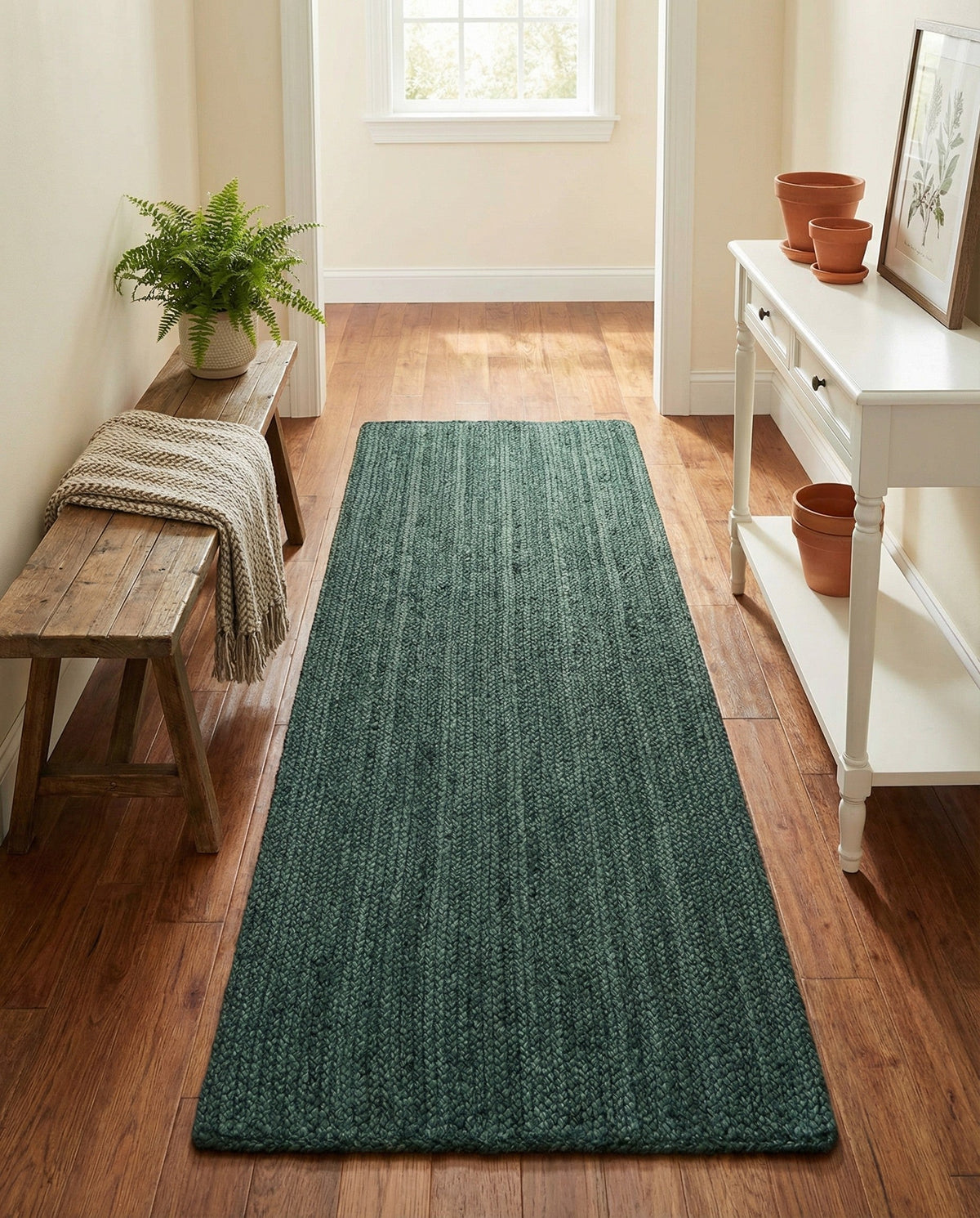 Woven Seaside Jute Collection Area Rug - Martha's Runner Green  lifestyle 103