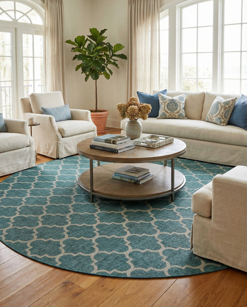 Savannah Pergola Collection Area Rug - Arbor (Teal) Round Teal  lifestyle 88