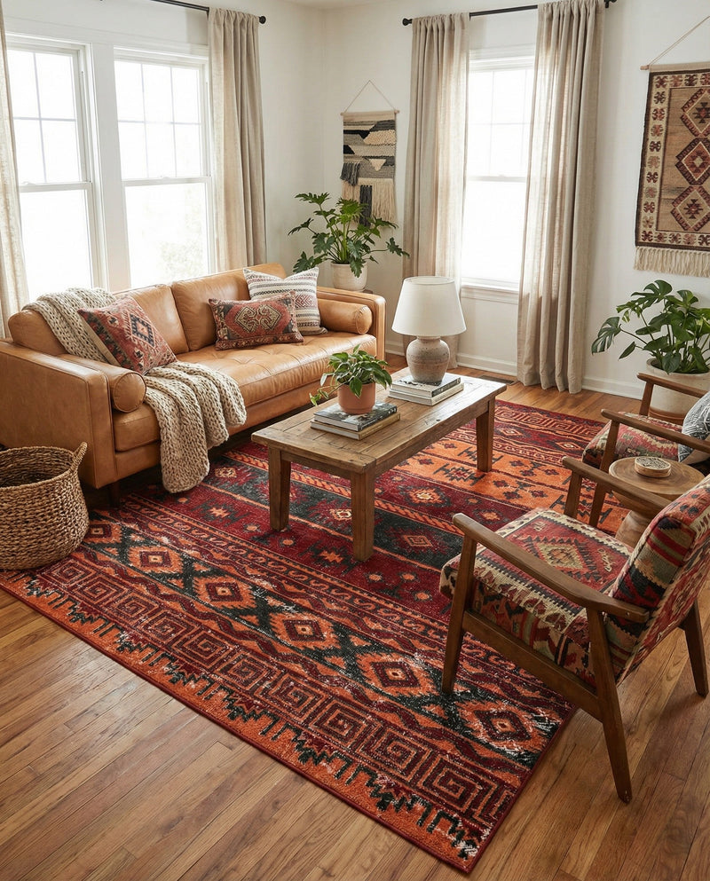 Geneva Terrace Collection Area Rug - Montreux Rectangle Rust Red  lifestyle 24