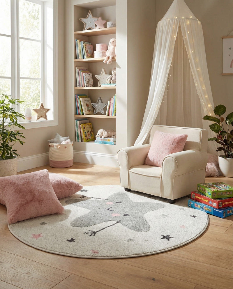 Wonder Tykes Collection Area Rug -  Spiral Round Ivory  lifestyle 4