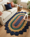 Woven Seaside Jute Collection Area Rug - Coastalhaven (Navy Blue Yellow Green) Oval Navy Blue Yellow Green  lifestyle 22