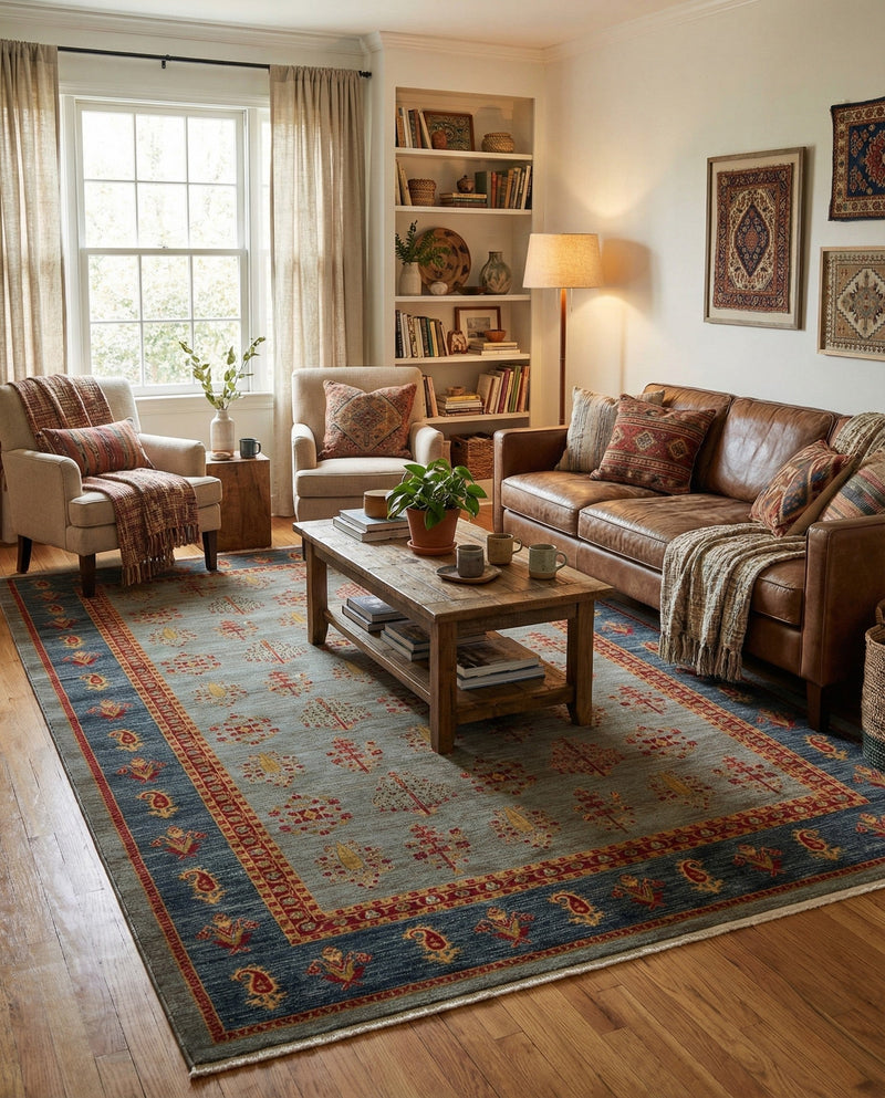 Zagros Oasis Collection Area Rug -  Dalahu Rectangle Light Blue  lifestyle 7