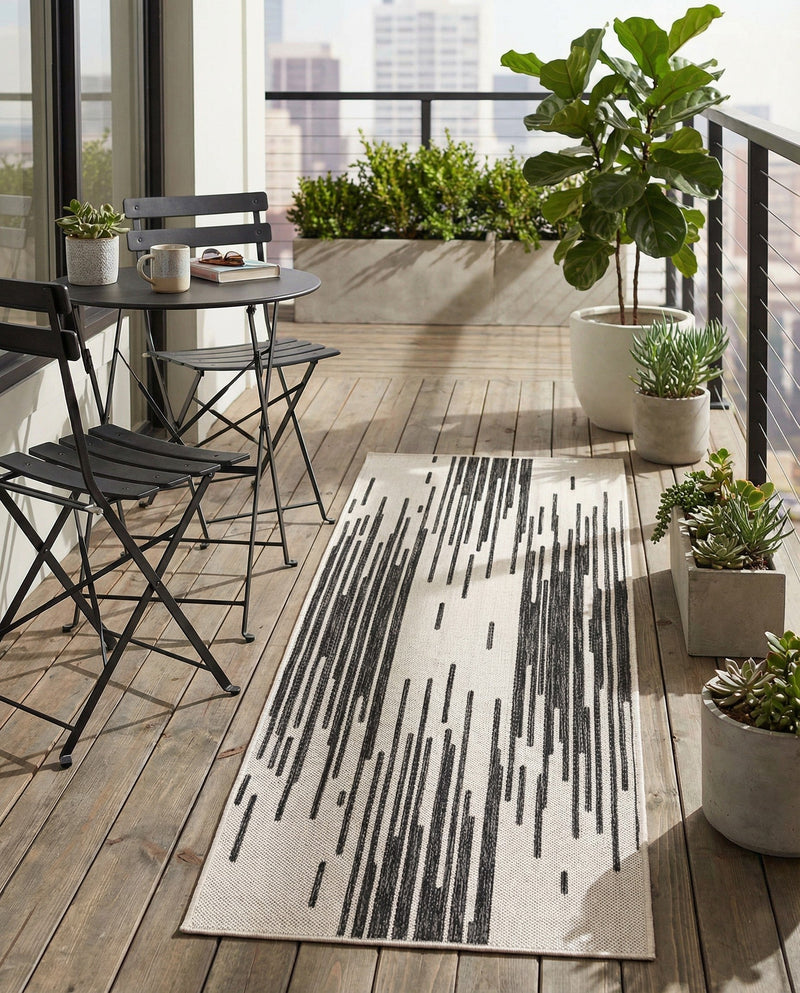 Urban Terrace Collection Area Rug -  Riverside Runner Black and White  lifestyle 68