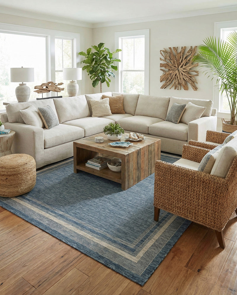 Terrace Fringe Collection Area Rug - Veranda (Blue) Rectangle Blue  lifestyle 33