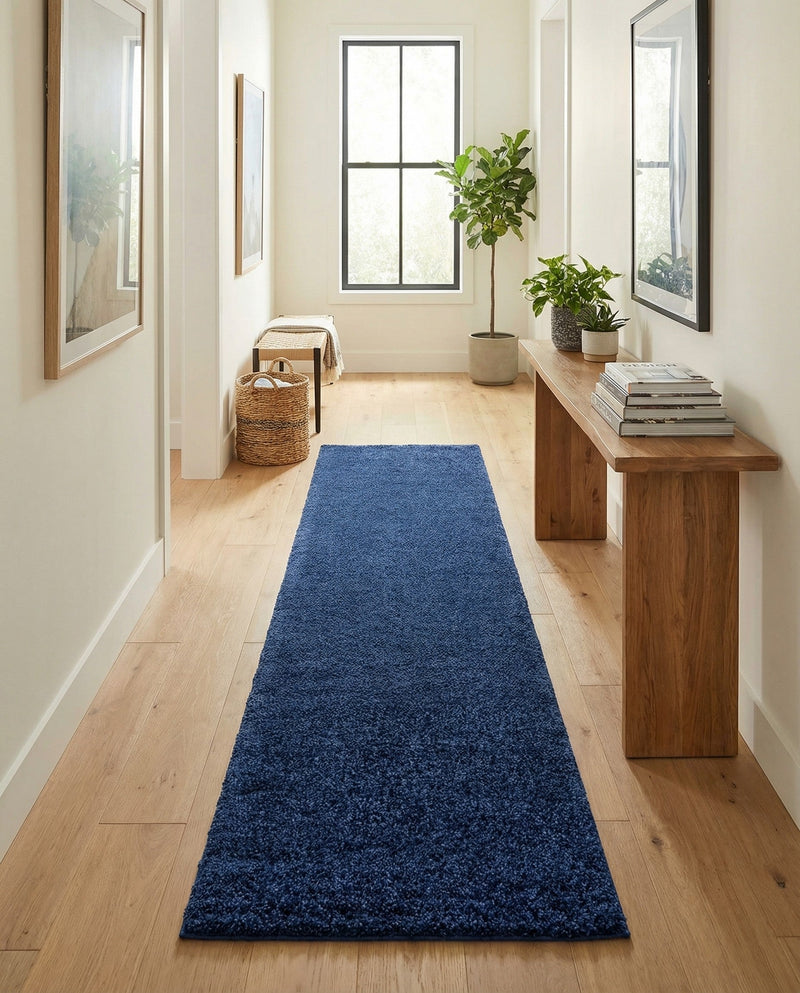 Solid Shag Seaside Collection Area Rug - Azure Cove (Navy Blue) Runner Navy Blue  lifestyle 71