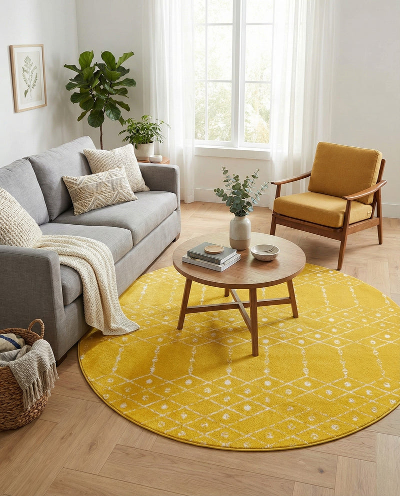 Marrakesh Lattice Collection Area Rug - Casablanca (Yellow) Round Yellow  lifestyle 69