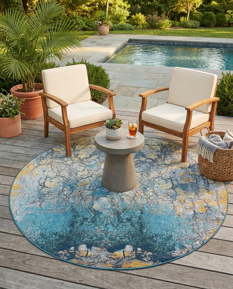 Urban Terrace Collection Area Rug -  Lanai Round Gradient Blue  lifestyle 69