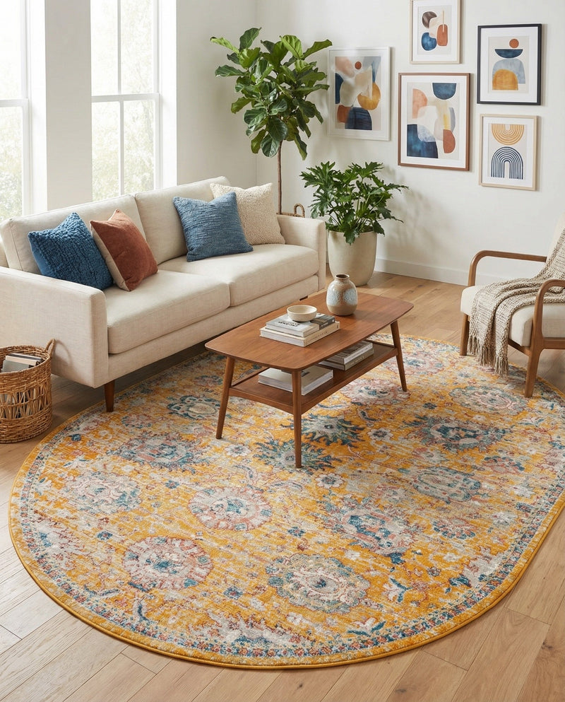 Seville Stripes Collection Area Rug -  Cordoba (Yellow) Oval Yellow  lifestyle 65