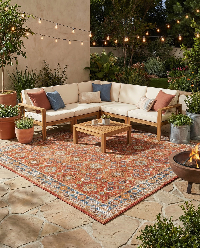 Patio Heritage Collection Area Rug -  Eden Square Antique Red  lifestyle 62