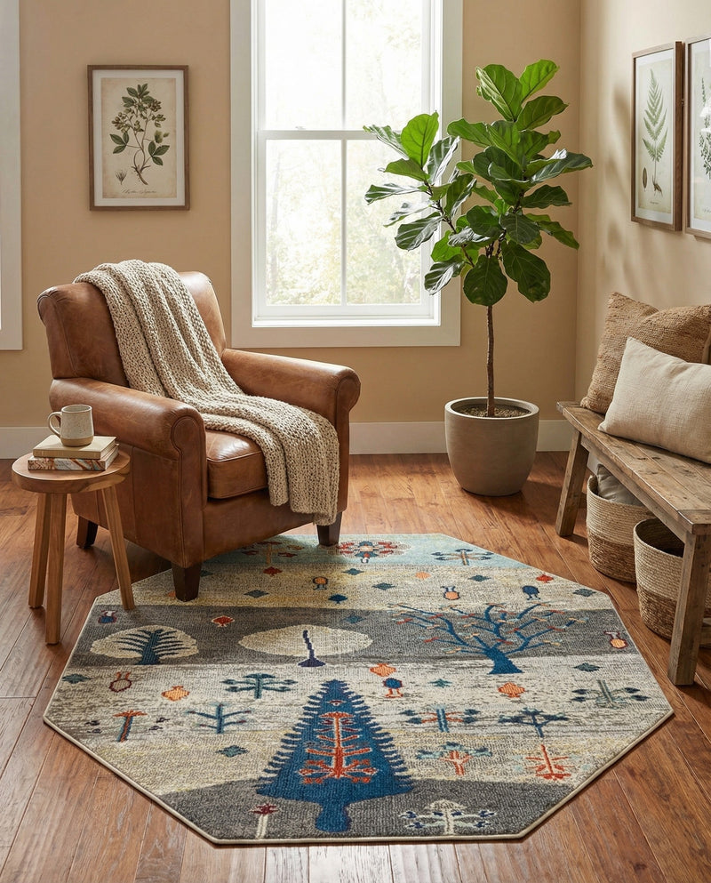 Colorburst Oasis Collection Area Rug -  Mosaic Octagon Ivory Gray Blue  lifestyle 62