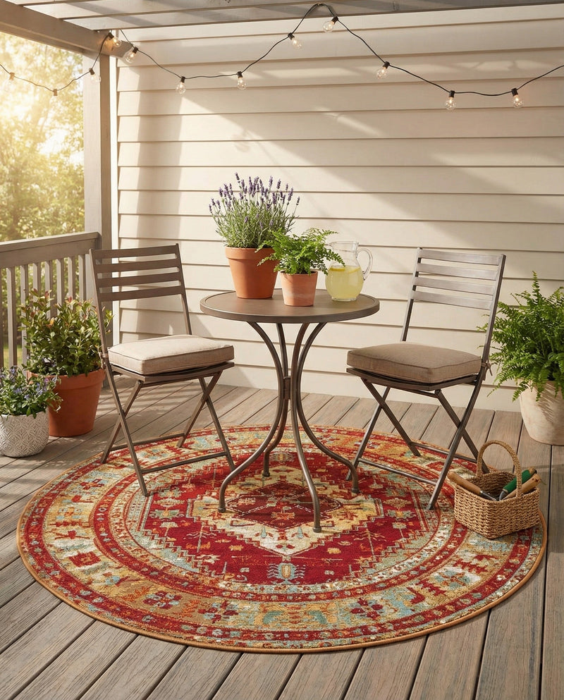 Patio Heritage Collection Area Rug -  Arbor Round Red Green Blue  lifestyle 76
