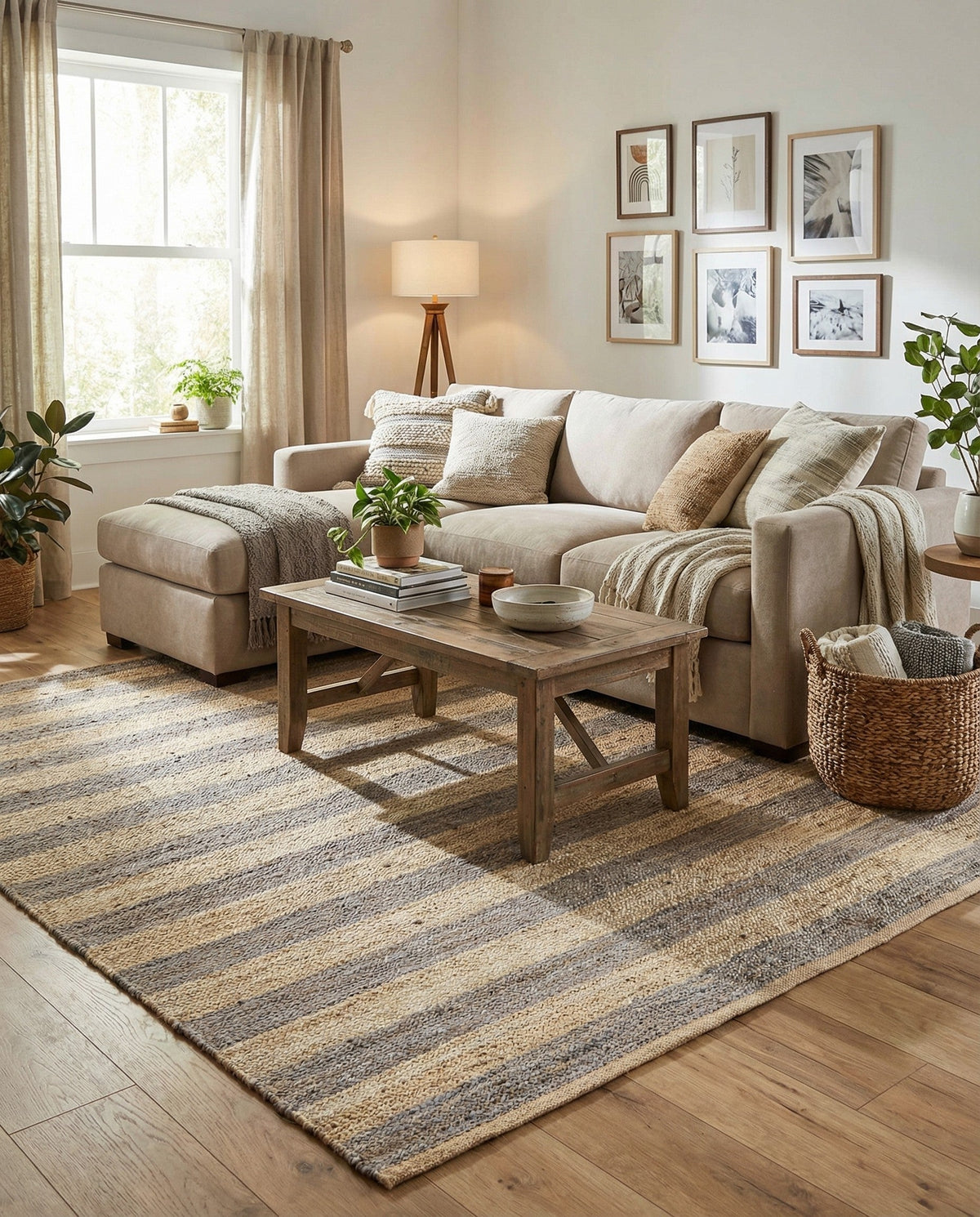 Woven Seaside Jute Collection Area Rug - Nantucket Square Gray Ivory  lifestyle 82