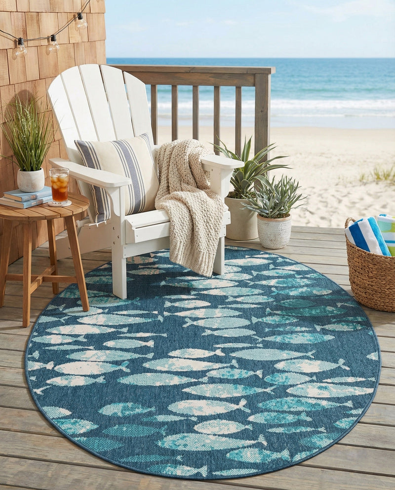 Seaside Haven Rugs Collection Area Rug -  Wavecrest Oval Blue  lifestyle 58