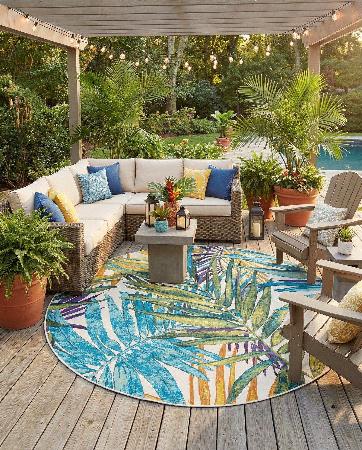 Seaside Blooms Collection Area Rug -  Arcadia Round Multi  lifestyle 118