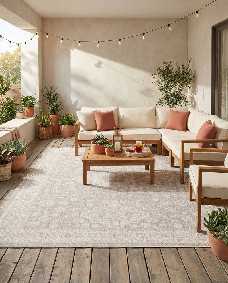 Tribal Terrace Treasures Collection Area Rug -  Incan Isle (Light Gray) Rectangle Light Gray  lifestyle 5