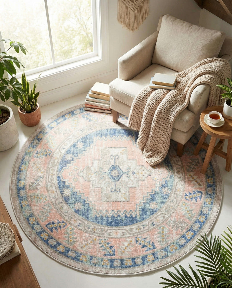 Savannah Series Collection Area Rug -  Augusta (French Blue) Round French Blue  lifestyle 43