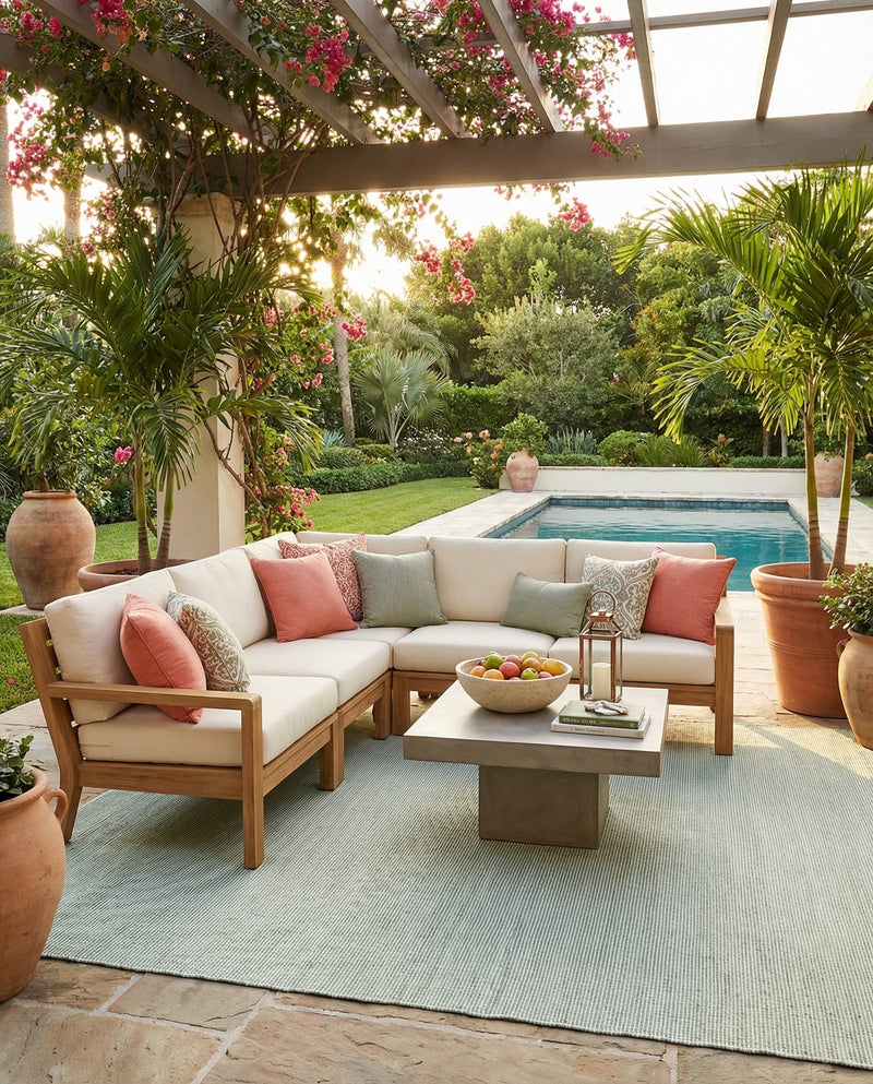 Jill Zarin Sedona Oasis Outdoor Collection Area Rug - Coconino (Palm Green) Rectangle Palm Green  lifestyle 6