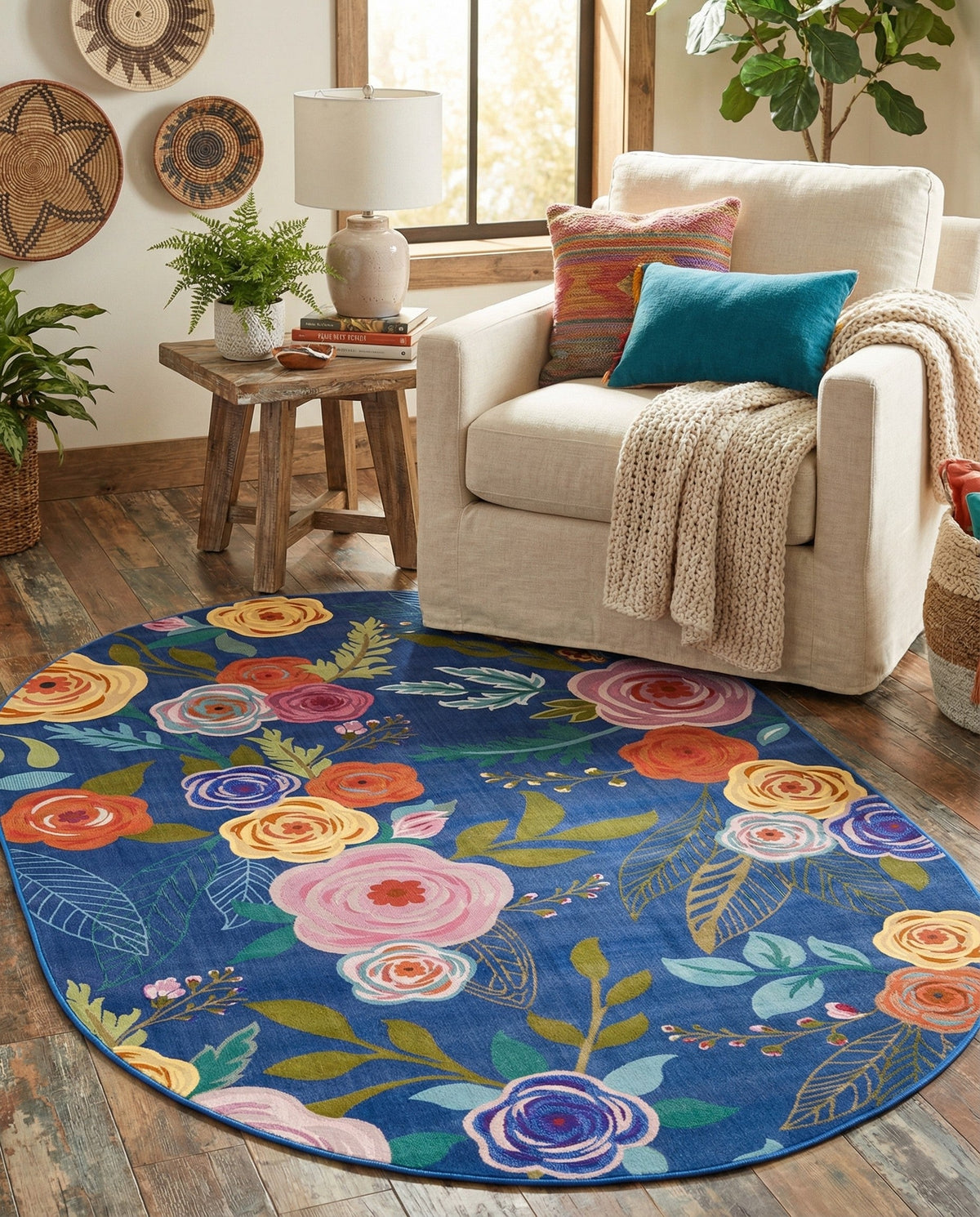 Meadow Breeze Collection Area Rug -  Petal Oval Blue  lifestyle 140