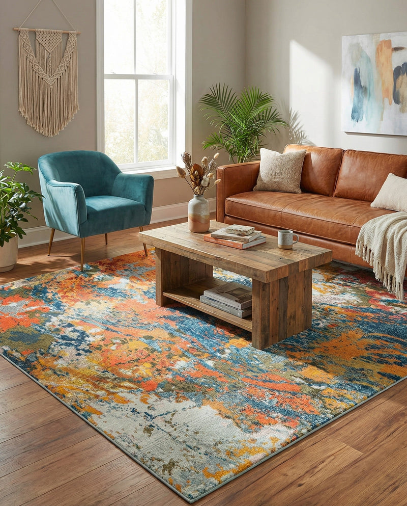 Colorburst Oasis Collection Area Rug -  Chroma Square Multi  lifestyle 77
