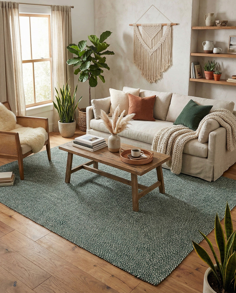 Highland Woven Jute Collection Area Rug - Glenmore (Green) Rectangle Green  lifestyle 7