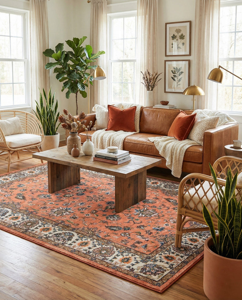 Casablanca Tapestry Collection Area Rug -  Marrakech (Salmon) Rectangle Salmon  lifestyle 14