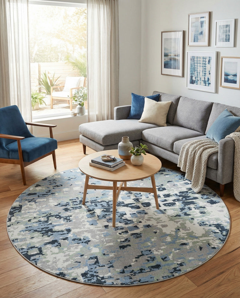 Aegean Elegance Washables Collection Area Rug -  Andros Round Gray Navy Green  lifestyle 79