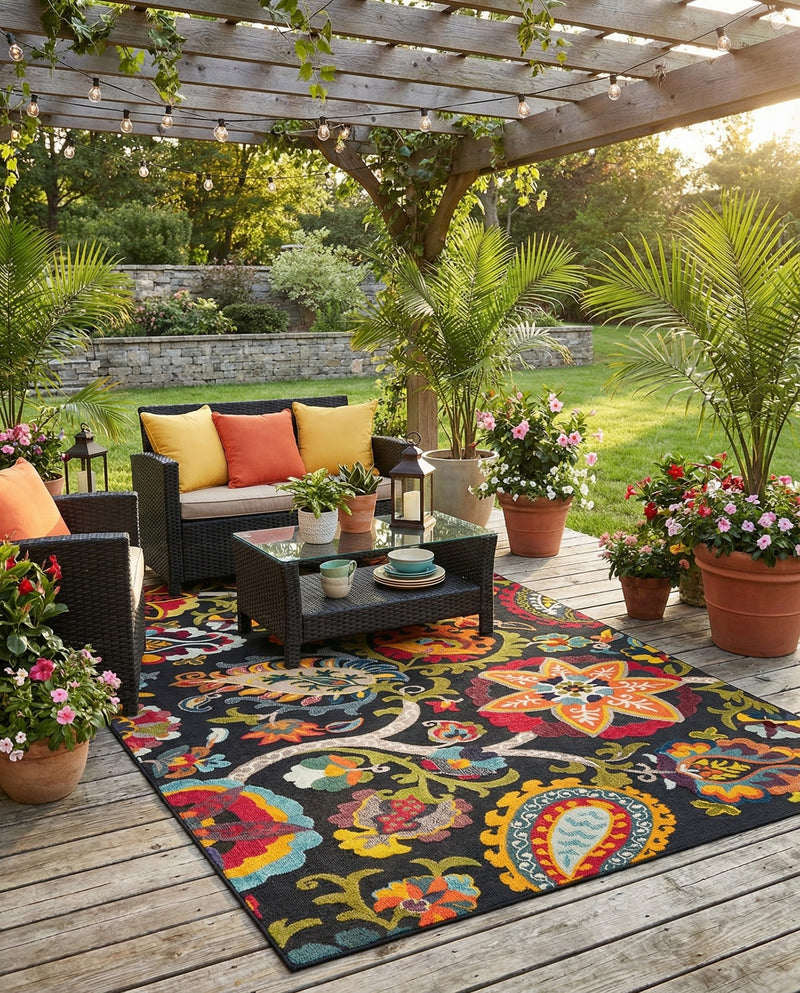 Outdoor Marrakesh Collection Area Rug - Fes Rectangle Multi Black  lifestyle 62