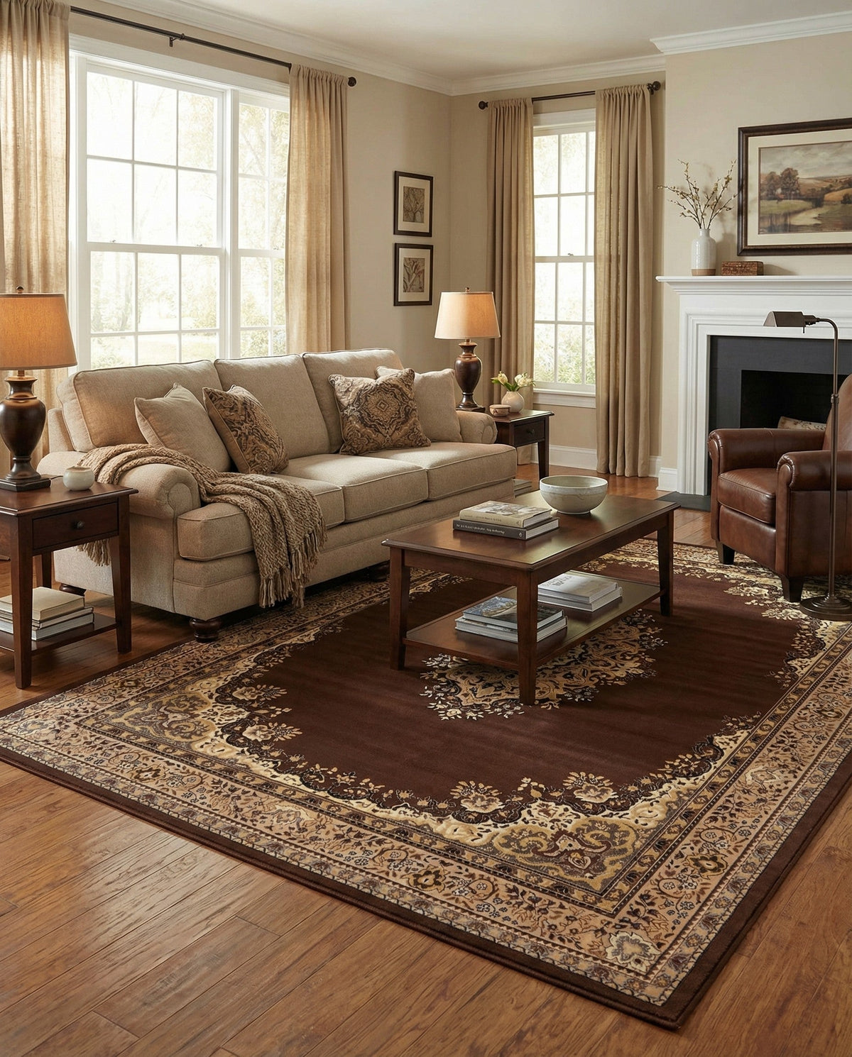 Tabriz Tapestry Collection Area Rug - Azerbaijan (Brown) Rectangle Brown  lifestyle 3