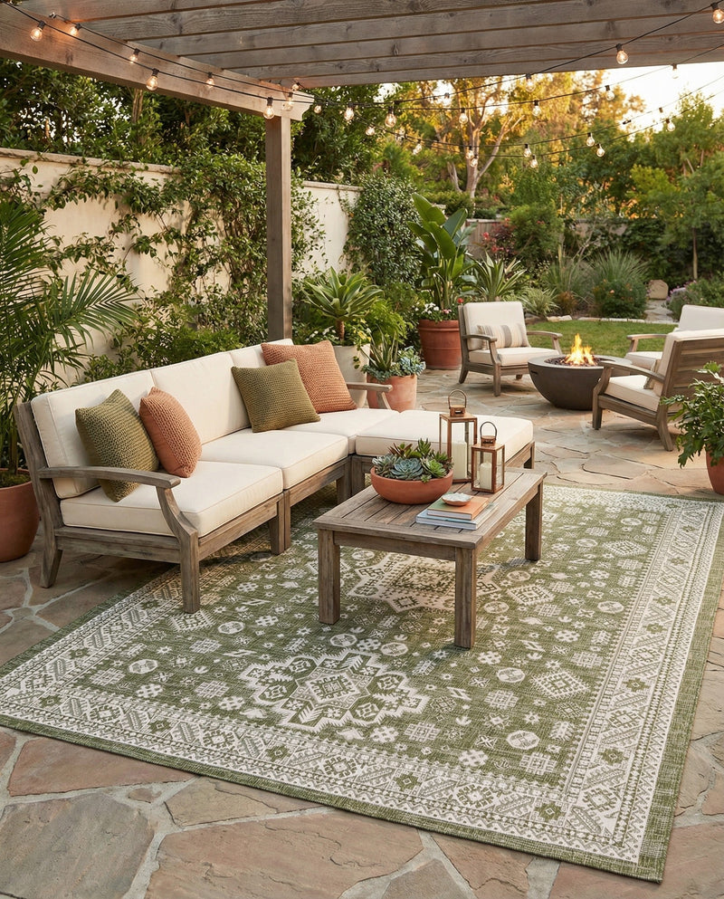 Tribal Terrace Treasures Collection Area Rug -  Incan Isle (Green) Rectangle Green  lifestyle 15