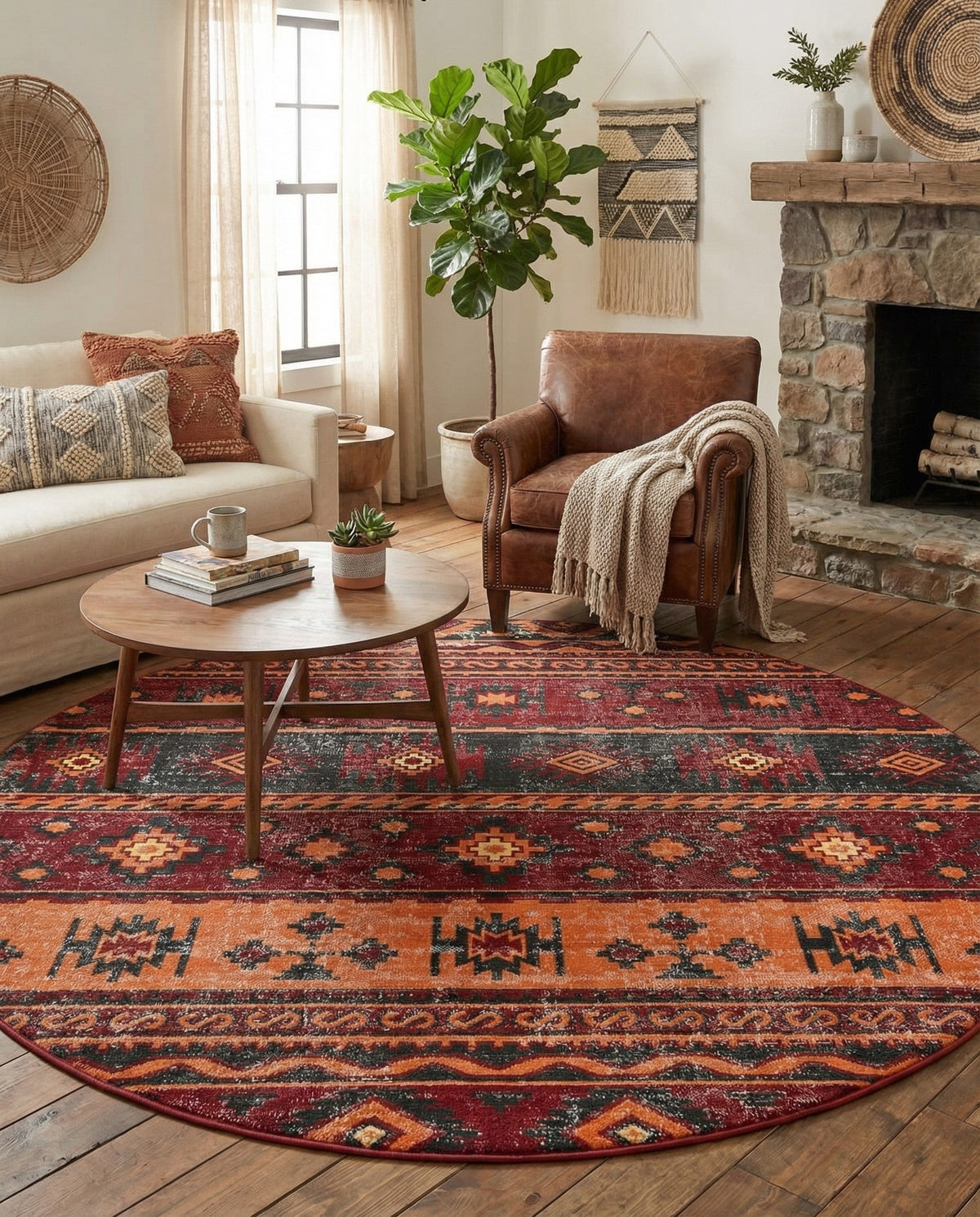 Geneva Terrace Collection Area Rug - Montreux Round Rust Red  lifestyle 166