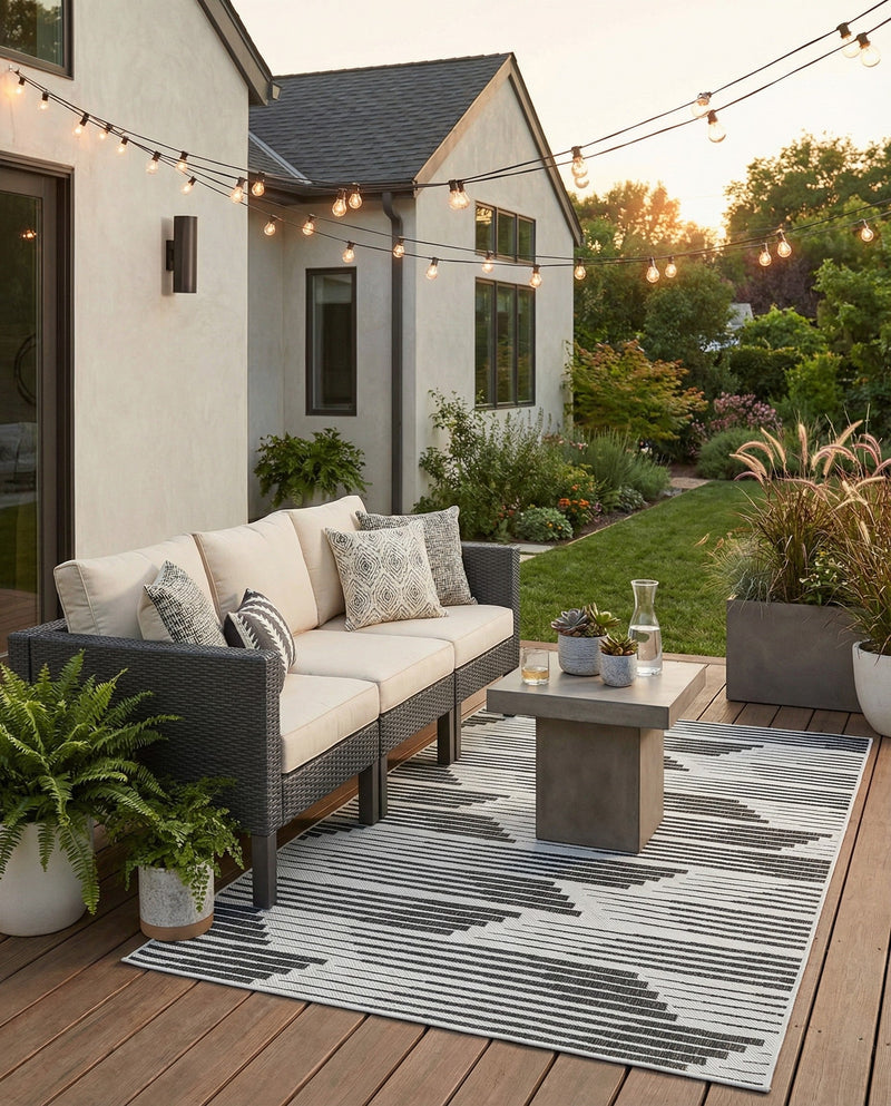 Urban Terrace Collection Area Rug -  Bronx Rectangle Black and White  lifestyle 4